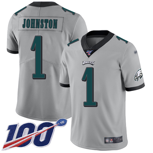 Men Philadelphia Eagles #1 Cameron Johnston Limited Silver Inverted Legend NFL Jersey 100th Season->philadelphia eagles->NFL Jersey